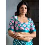 Load image into Gallery viewer, Women's Satin Crepe Printed Saree With Unstitched Blouse 5.5Mtr (Sky Blue)
