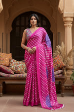 Load image into Gallery viewer, Women's Satin Crepe Printed Saree With Unstitched Blouse 5.5Mtr (Pink)
