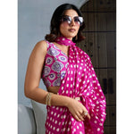 Load image into Gallery viewer, Women's Satin Crepe Printed Saree With Unstitched Blouse 5.5Mtr (Pink)
