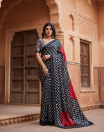 Load image into Gallery viewer, Women's Satin Crepe Printed Saree With Unstitched Blouse 5.5Mtr (Black)
