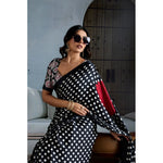 Load image into Gallery viewer, Women's Satin Crepe Printed Saree With Unstitched Blouse 5.5Mtr (Black)
