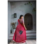 Load image into Gallery viewer, Women's Satin Crepe Printed Saree With Unstitched Blouse 5.5Mtr (Red)
