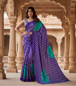 Load image into Gallery viewer, Women's Satin Crepe Printed Saree With Unstitched Blouse 5.5Mtr (Purple)
