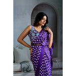 Load image into Gallery viewer, Women's Satin Crepe Printed Saree With Unstitched Blouse 5.5Mtr (Purple)
