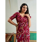 Load image into Gallery viewer, Women's Satin Crepe Printed Saree With Unstitched Blouse 5.5Mtr (Maroon)
