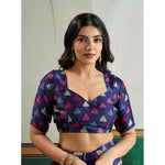 Load image into Gallery viewer, Women's Satin Crepe Printed Saree With Unstitched Blouse 5.5Mtr (Navy Blue)
