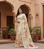 Load image into Gallery viewer, Women's Satin Crepe Printed Saree With Unstitched Blouse 5.5Mtr (Off White)
