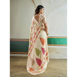 Load image into Gallery viewer, Women's Satin Crepe Printed Saree With Unstitched Blouse 5.5Mtr (Off White)

