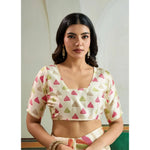 Load image into Gallery viewer, Women's Satin Crepe Printed Saree With Unstitched Blouse 5.5Mtr (Off White)

