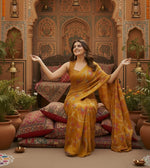 Load image into Gallery viewer, Women's Satin Crepe Printed Saree With Unstitched Blouse 5.5Mtr (Mustard)
