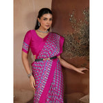 Load image into Gallery viewer, Women's Satin Crepe Printed Saree With Unstitched Blouse 5.5Mtr (Pink)
