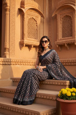 Load image into Gallery viewer, Women's Satin Crepe Printed Saree With Unstitched Blouse 5.5Mtr (Black)
