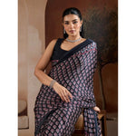 Load image into Gallery viewer, Women's Satin Crepe Printed Saree With Unstitched Blouse 5.5Mtr (Black)
