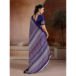 Load image into Gallery viewer, Women's Satin Crepe Printed Saree With Unstitched Blouse 5.5Mtr (Navy Blue)
