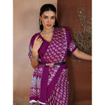 Load image into Gallery viewer, Women's Satin Crepe Printed Saree With Unstitched Blouse 5.5Mtr (Purple)
