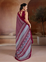 Load image into Gallery viewer, Women's Satin Crepe Printed Saree With Unstitched Blouse 5.5Mtr (Maroon)
