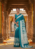 Load image into Gallery viewer, Women's Satin Crepe Printed Saree With Unstitched Blouse 5.5Mtr (Sky Blue)
