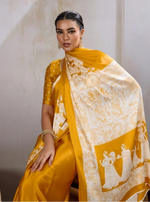 Load image into Gallery viewer, Women's Satin Crepe Printed Saree With Unstitched Blouse 5.5Mtr (Mustard)
