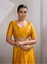 Load image into Gallery viewer, Women's Satin Crepe Printed Saree With Unstitched Blouse 5.5Mtr (Mustard)
