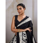 Load image into Gallery viewer, Women's Satin Crepe Printed Saree With Unstitched Blouse 5.5Mtr (Black)

