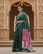 Load image into Gallery viewer, Women's Satin Crepe Printed Saree With Unstitched Blouse 5.5Mtr (Bottle Green)
