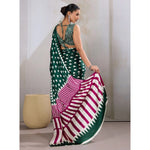 Load image into Gallery viewer, Women's Satin Crepe Printed Saree With Unstitched Blouse 5.5Mtr (Bottle Green)
