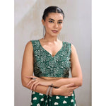 Load image into Gallery viewer, Women's Satin Crepe Printed Saree With Unstitched Blouse 5.5Mtr (Bottle Green)

