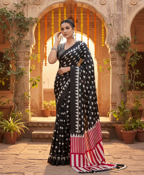Pid 65081 women s satin crepe printed saree with unstitched blouse 5 5 mtr black 1 1000x1000