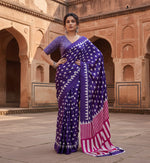 Load image into Gallery viewer, Women's Satin Crepe Printed Saree With Unstitched Blouse 5.5Mtr (Navy Blue)
