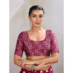 Load image into Gallery viewer, Women's Satin Crepe Printed Saree With Unstitched Blouse 5.5Mtr (Maroon)
