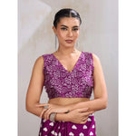 Load image into Gallery viewer, Women's Satin Crepe Printed Saree With Unstitched Blouse 5.5Mtr (Purple)
