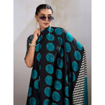 Load image into Gallery viewer, Women's Satin Crepe Printed Saree With Unstitched Blouse 5.5Mtr (Black)
