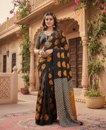 Load image into Gallery viewer, Women's Satin Crepe Printed Saree With Unstitched Blouse 5.5Mtr (Mustard)
