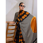 Load image into Gallery viewer, Women's Satin Crepe Printed Saree With Unstitched Blouse 5.5Mtr (Mustard)

