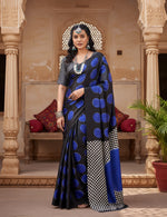 Load image into Gallery viewer, Women's Satin Crepe Printed Saree With Unstitched Blouse 5.5Mtr (Blue)
