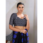 Load image into Gallery viewer, Women's Satin Crepe Printed Saree With Unstitched Blouse 5.5Mtr (Blue)
