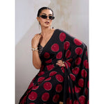 Load image into Gallery viewer, Women's Satin Crepe Printed Saree With Unstitched Blouse 5.5Mtr (Maroon)
