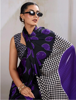 Load image into Gallery viewer, Women's Satin Crepe Printed Saree With Unstitched Blouse 5.5Mtr (Purple)
