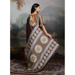 Load image into Gallery viewer, Women's Satin Crepe Printed Saree With Unstitched Blouse 5.5Mtr (Brown)
