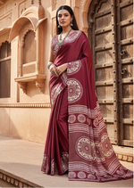 Load image into Gallery viewer, Women's Satin Crepe Printed Saree With Unstitched Blouse 5.5Mtr (Maroon)
