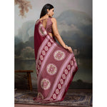Load image into Gallery viewer, Women's Satin Crepe Printed Saree With Unstitched Blouse 5.5Mtr (Maroon)
