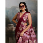 Load image into Gallery viewer, Women's Satin Crepe Printed Saree With Unstitched Blouse 5.5Mtr (Maroon)
