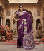 Load image into Gallery viewer, Women's Satin Crepe Printed Saree With Unstitched Blouse 5.5Mtr (Purple)
