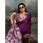 Load image into Gallery viewer, Women's Satin Crepe Printed Saree With Unstitched Blouse 5.5Mtr (Purple)
