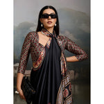Load image into Gallery viewer, Women's Satin Crepe Printed Saree With Unstitched Blouse 5.5Mtr (Black)
