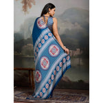 Load image into Gallery viewer, Women's Satin Crepe Printed Saree With Unstitched Blouse 5.5Mtr (Blue)
