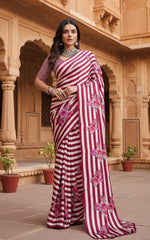Load image into Gallery viewer, Women's Satin Crepe Printed Saree With Unstitched Blouse 5.5Mtr (Maroon)
