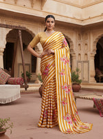Load image into Gallery viewer, Women's Satin Crepe Printed Saree With Unstitched Blouse 5.5Mtr (Mustard)
