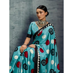 Load image into Gallery viewer, Women's Satin Crepe Printed Saree With Unstitched Blouse 5.5Mtr (Sky Blue)
