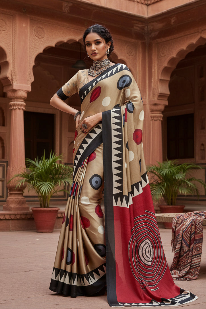 Women's Satin Crepe Printed Saree With Unstitched Blouse 5.5Mtr (Multicolor)